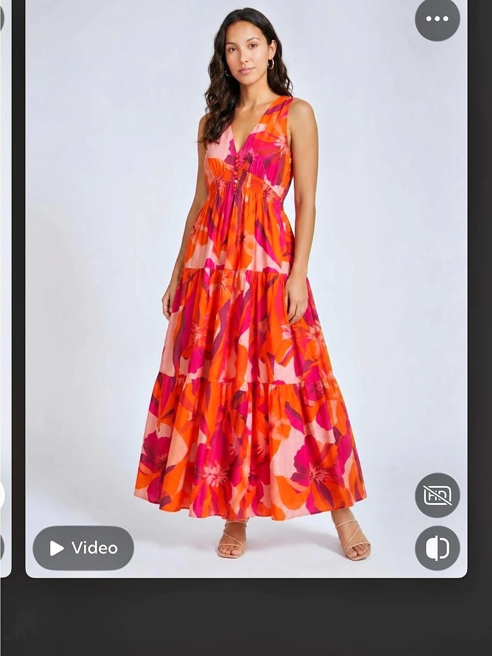 Taylor Pink & Orange Floral Ruffle Maxi Dress Like New